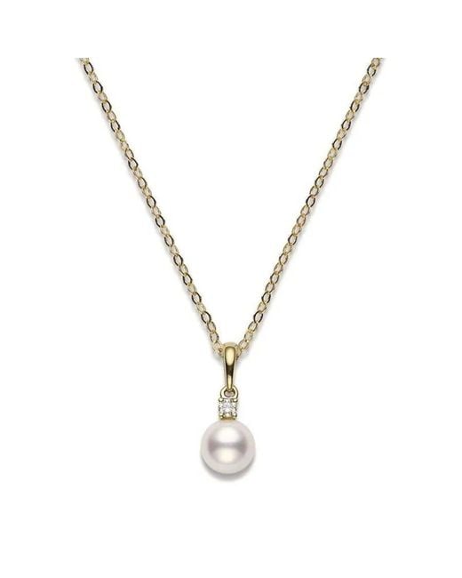 Mikimoto Metallic 8-8.5mm Akoya Cultured Pearl 0.10ct Of Diamonds 18k Yellow Gold