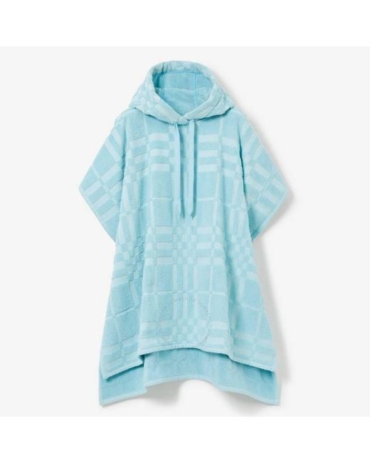 Burberry Blue Check Jacquard Woven Towelling Poncho