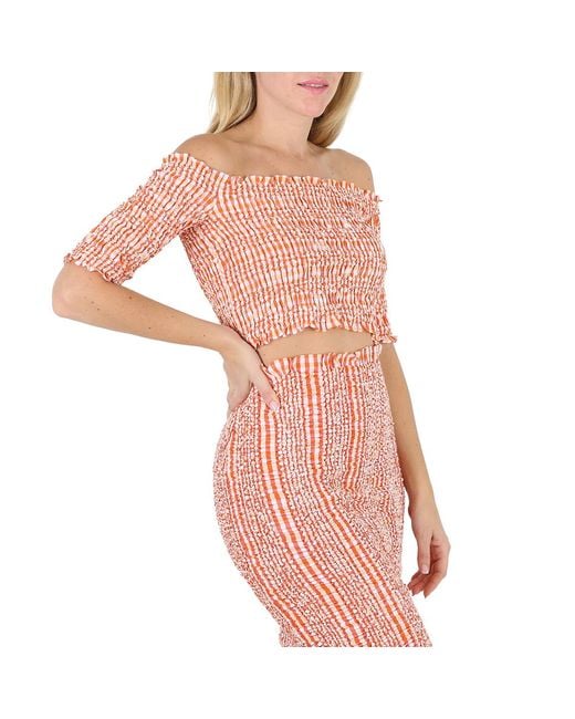 KENZO Pink Ladies Medium Wavy Vichy Gingham Smocked Crop Top