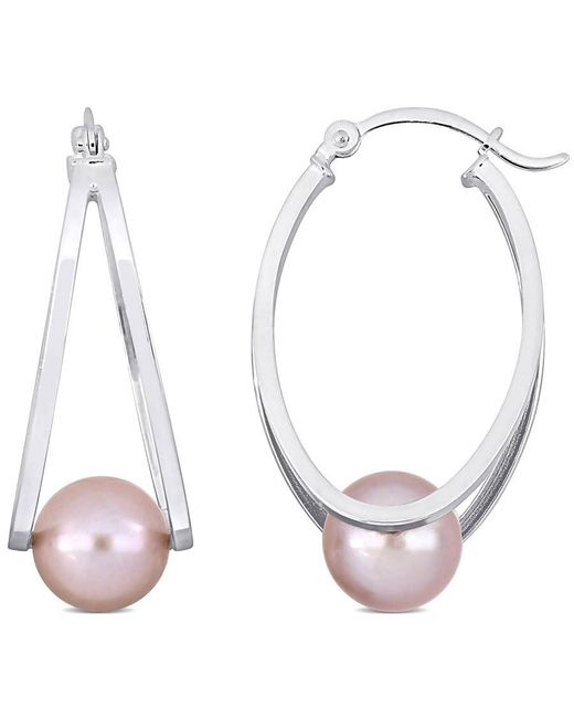 Amour White 8-8.5Mm Freshwater Cultured Pearl Hoop Earrings