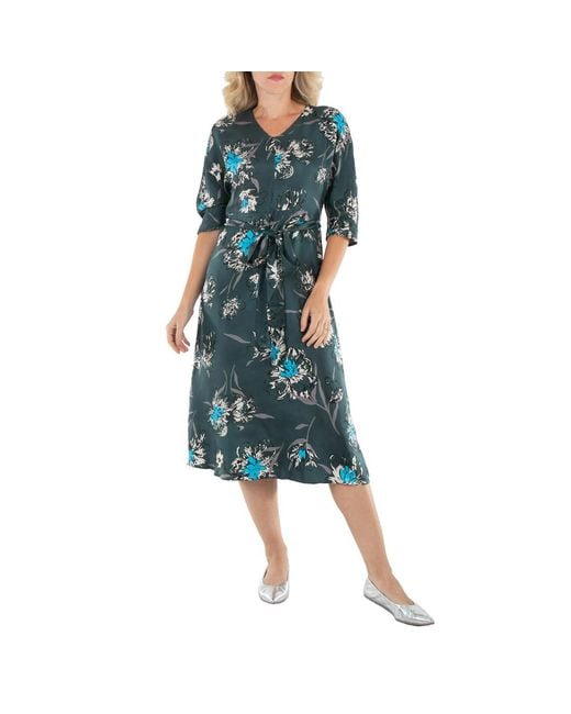 Max Mara Blue Cloe Belted Poplin Long-Sleeve Midi Dress