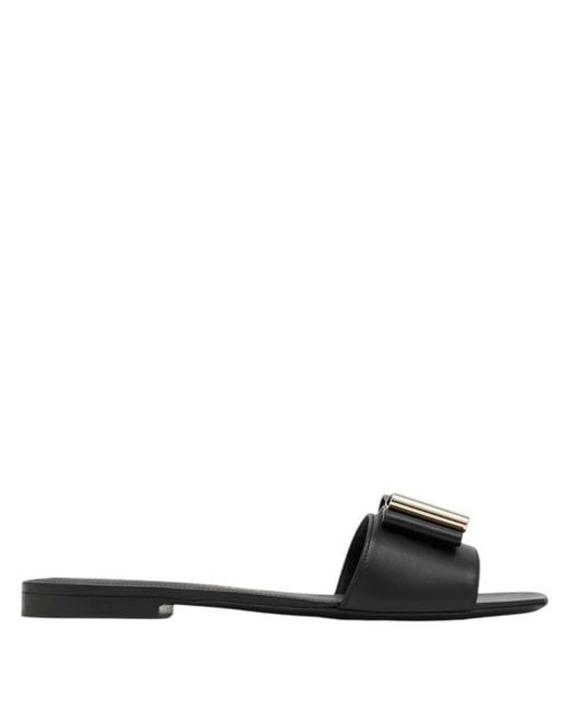 Ferragamo Black Lyana Double-Bow Slides