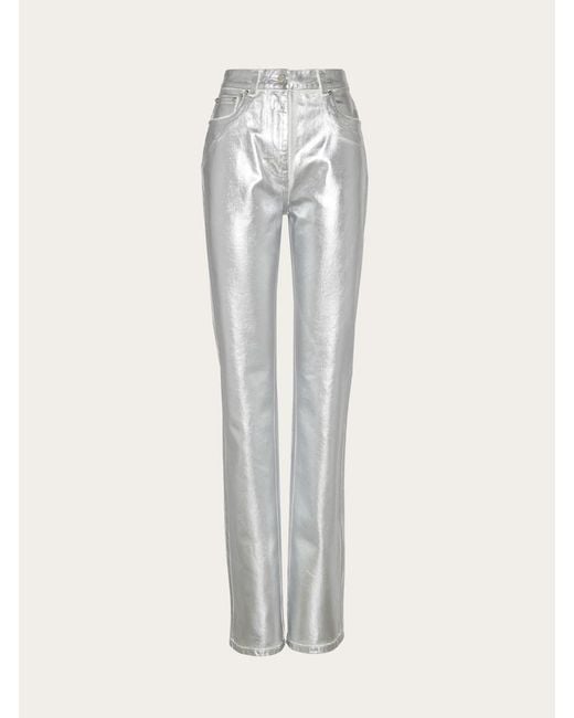Ferragamo White Laminated 5 Pocket Trouser, Brand Size 38 Us