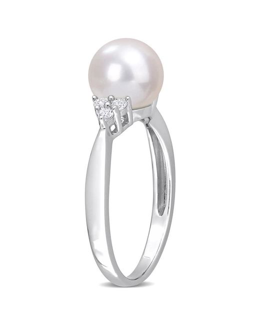 Amour White 8-8.5Mm Cultured Freshwater Pearl And 1/4 Ct Tgw Topaz Ring