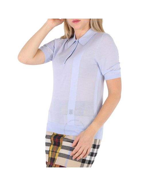Burberry Blue Pale Madeline Wool-blend Logo Polo Shirt