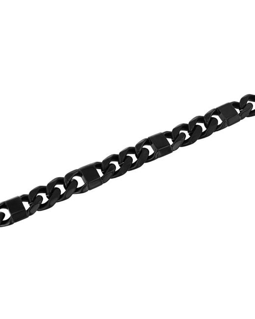 Robert Alton Black Stainless Steel Finish Square Station Link Bracelet for men