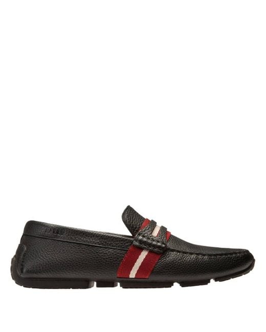 Bally Black Peitro Stripe Detail Leather Loafers, Brand Size 6.5 Us for men