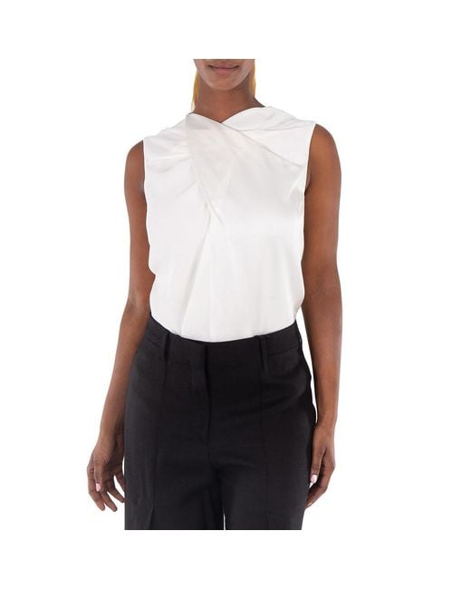 Burberry White Draped Satin-Back Crepe Top, Brand Size 8 (Us