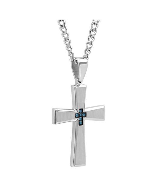 Robert Alton Metallic 1/20 Ctw Stainless Steel Diamond Cross Necklace for men