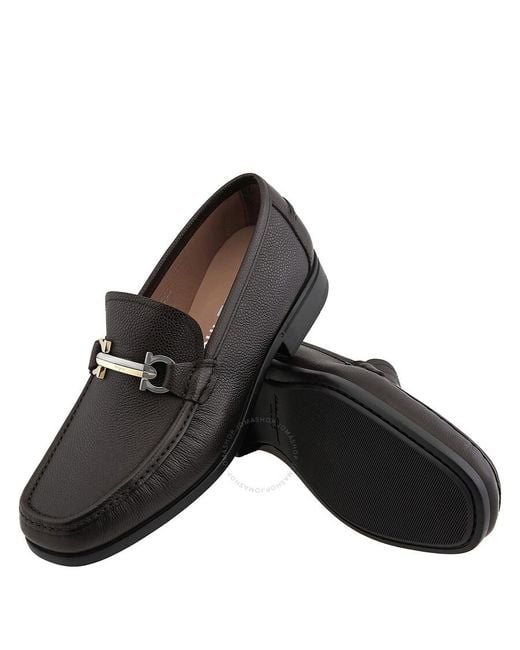 Ferragamo Black Salvatore Maurice Hammered Leather Two-tone Gancini Buckle Loafers for men