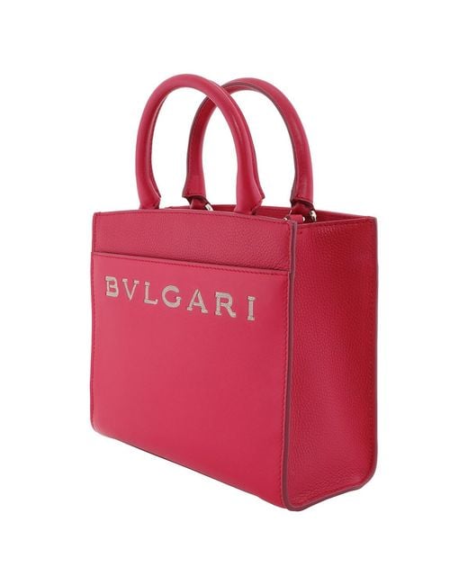 BVLGARI Red Logo Small Leather Tote Bag for men