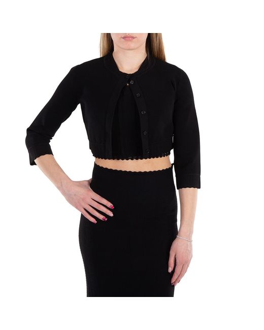 Victoria Beckham Black Pointelle Cropped Cardigan
