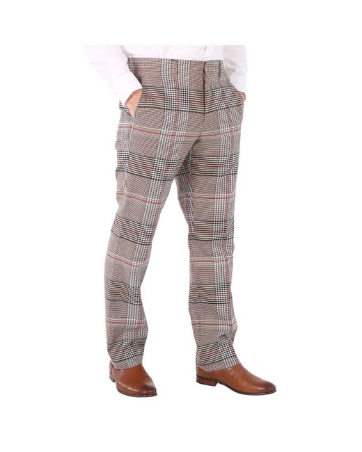 Burberry Gray Beige Wool Check Tailored Trousers for men