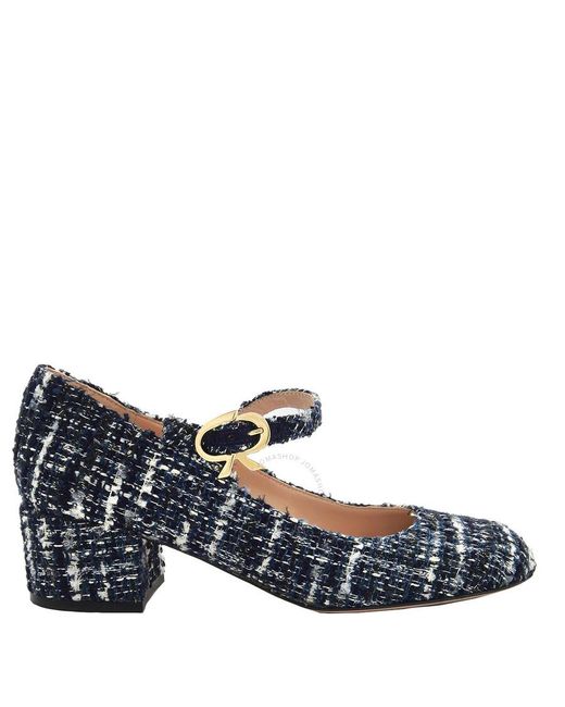 Gianvito Rossi Blue Mary Ribbon Block Heel Pumps