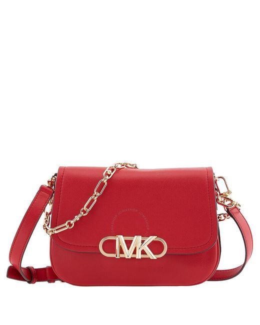 Michael Kors Red Leather Medium Parker Messenger Bag