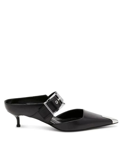 McQueen Black Punk Buckle Pointed-Toe Mules, Brand Size 40 (Us
