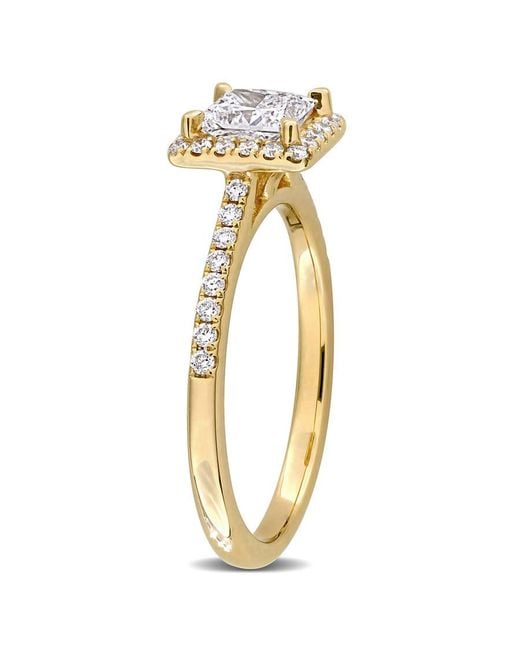 Created Forever Metallic 1Ct Tw Princess And Round-Cut Lab-Grown Diamond Halo Engagement Ring