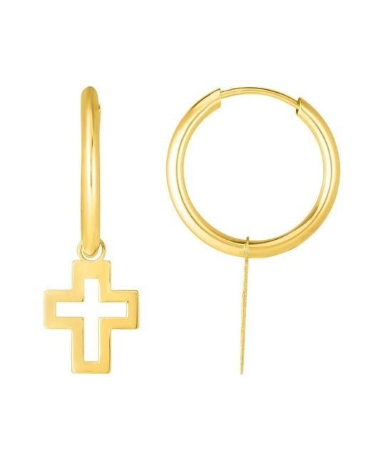 Tresorra Metallic 14K Cross Dangle Hoop Earrings