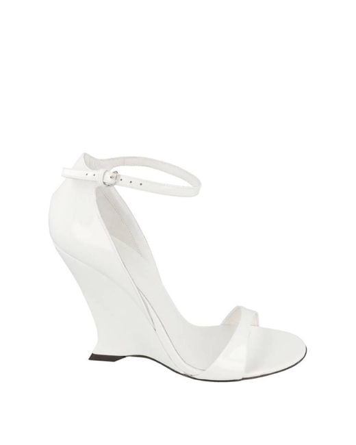 Ferragamo White Vidette Leather Wedge Sandals