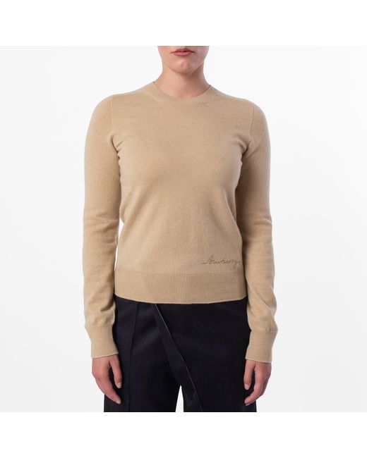 Burberry Natural Embroidered Logo Cashmere Sweater