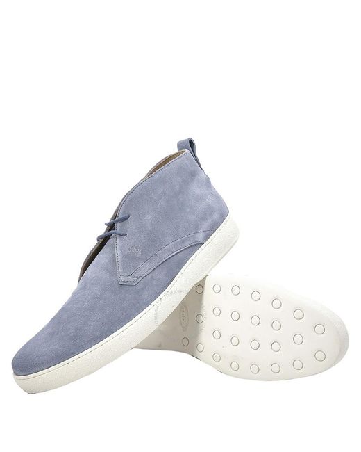 Tod's Blue Light Suede Uomo Gomma Ankle Boots for men