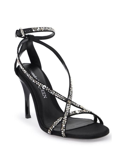 McQueen Black Armadillo 95 Mm Twisted Satin Sandals, Brand Size 36 Us