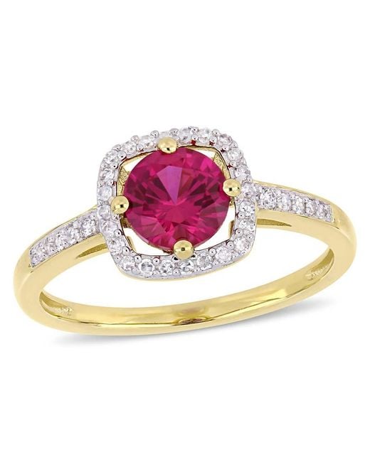 Amour Pink 1 Ct Tgw Created Ruby And 1/7 Ct Tw Diamond Halo Ring