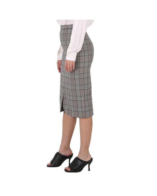 Burberry Gray Check Wool Scalloped Hem Pencil Skirt, Brand Size 8 (Us