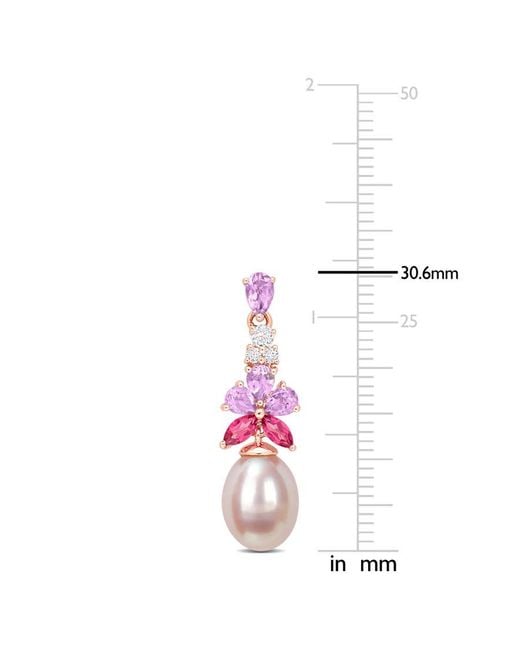 Amour Pink 8.5-9Mm Freshwater Cultured Pearl 2 3/8 Ct Tgw Rose De France And And Topaz Floral Drop Earrings for men