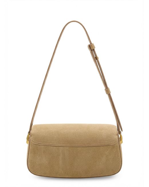 AMI Natural Suede Shoulder Bag With Logo On The Front