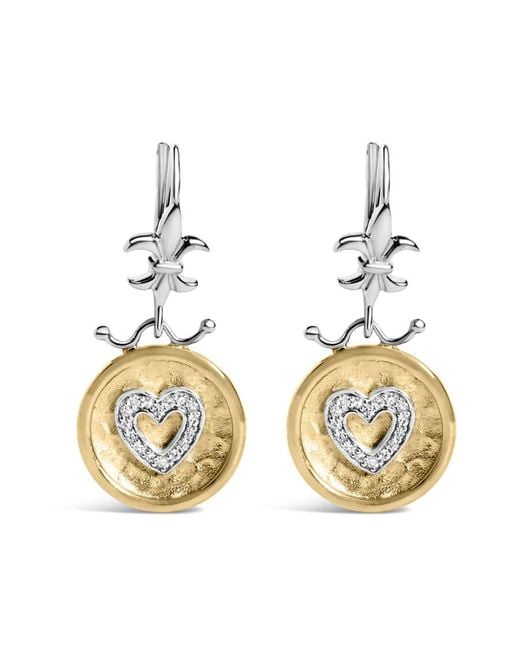 Haus of Brilliance Metallic 18K Over 1/8 Ct Diamond Hammered Finished Medallion Heart Drop & Dangle Earrings