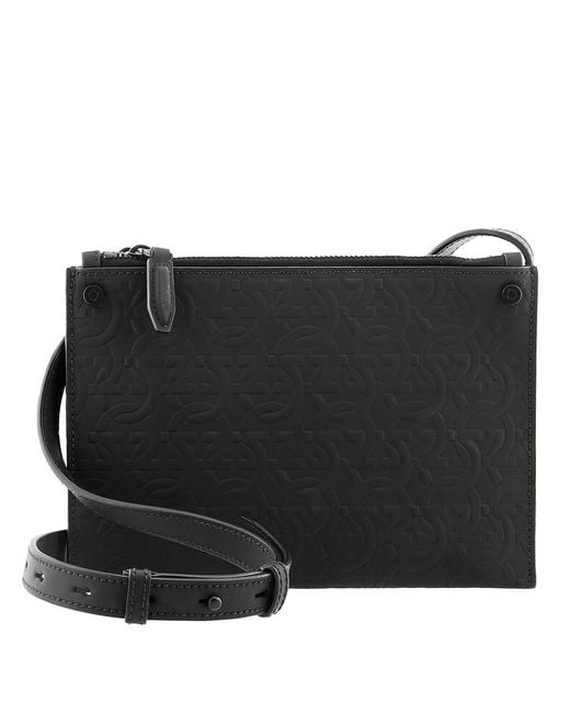 Ferragamo Black Salvatore Gancini Embossed Leather Crossbody for men