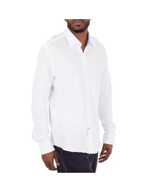 Boss White Hal-Kent Melange-Effect Cotton Shirt, Brand Size 40 (Neck for men