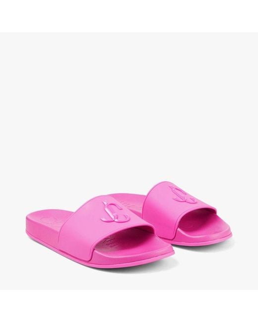 Jimmy Choo Pink Rubber Pool Slides With Jc Monogram, Brand Size 40 Us