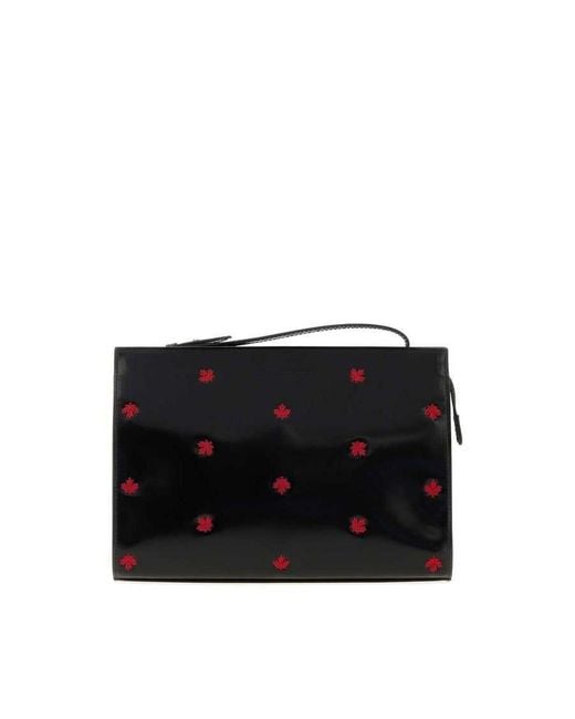 DSquared² Black Leather Maple Leaf Clutch M002 for men