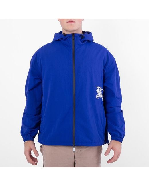 Burberry Blue Equestrian Knight-Applique Hooded Jacket for men