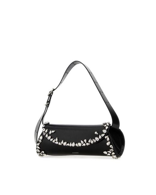 Jil Sander Black Leather Small Cannolo Crossbody Bag
