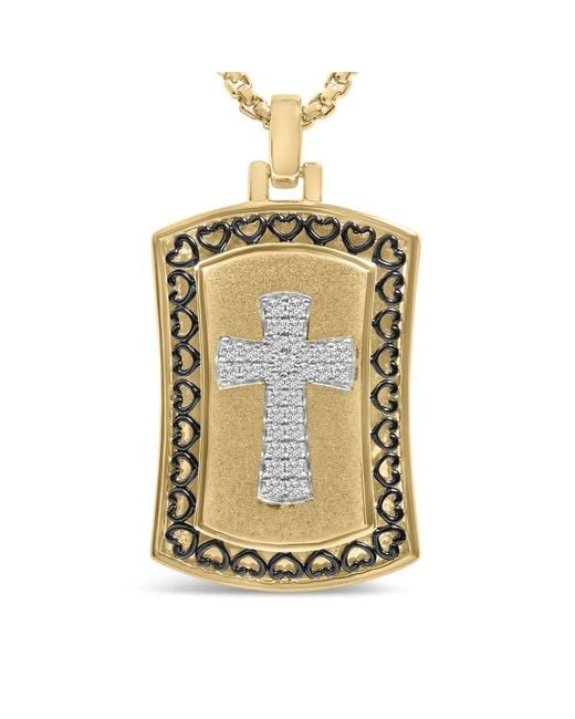 Haus of Brilliance Metallic 14K Plated Sterling 1/4 Cttw Diamond Cross Dog Tag Pendant Necklace