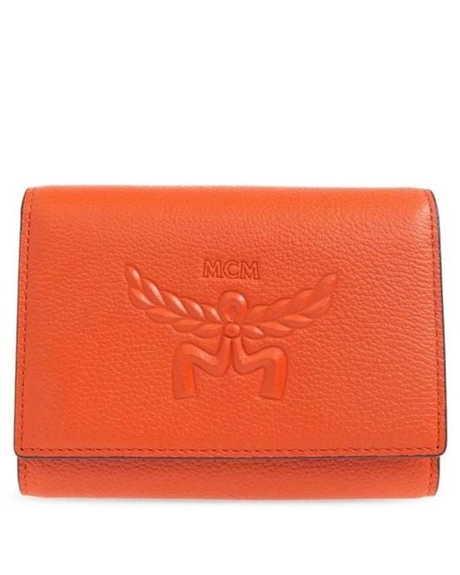 MCM Orange Embossed Logo Small Himmel Trifold Wallet