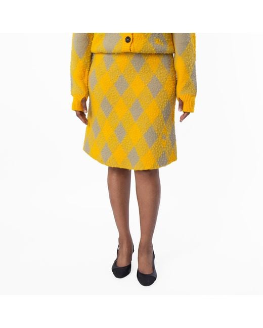 Burberry Yellow Argyle Knee Length Wool Skirt