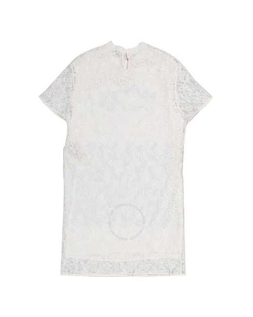 Burberry White Embroidered Archive Logo Lace Dress