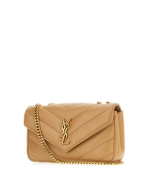 Saint Laurent Natural Cappuccino Nappa Leather Small Loulou Shoulder Bag