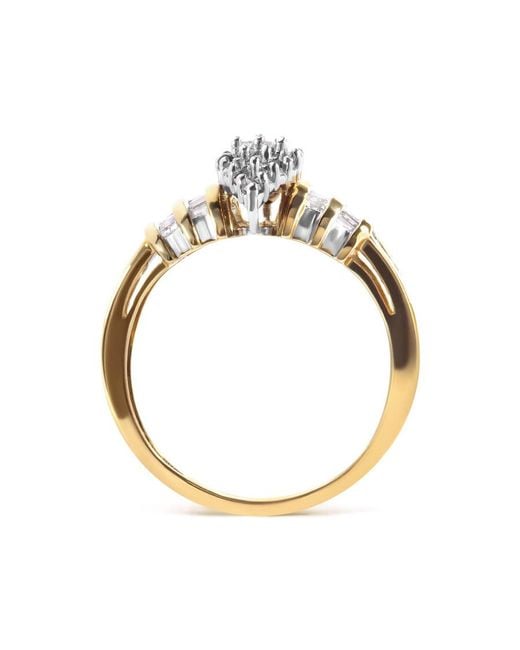 Haus of Brilliance Metallic 10K 1/2 Cttw Diamond Pear Shaped Head And Multi Row Channel Set Shank Ring (H-I Color, Si2-I1 Clarity)