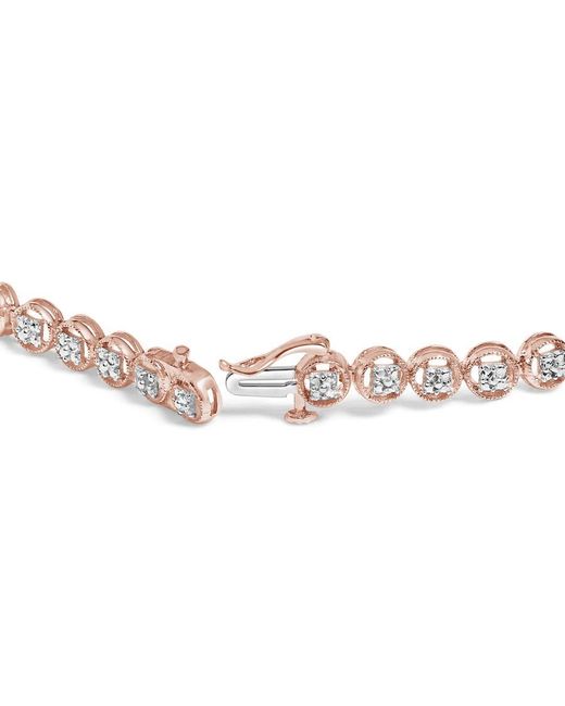 Haus of Brilliance Metallic 14K Rose Plated .925 Sterling 1/10 Cttw Diamond Open Circle Beaded Wheel Link Tennis Bracelet (I-J Color, I3 Clarity)