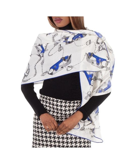 Burberry Gray Knight Hardware Print Silk Scarf