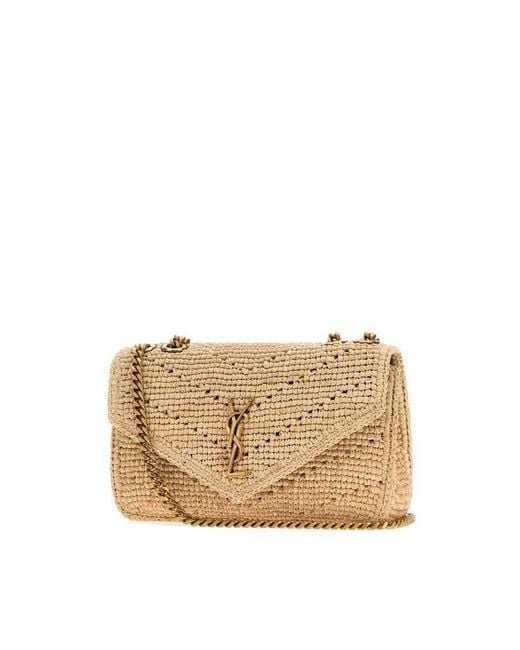 Saint Laurent Metallic Raffia Small Loulou Shoulder Bag Palebrownbrick Borse A Mano