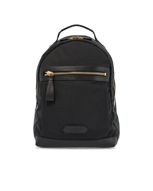 Tom Ford Black Logo-Patch Zipped Backpack for men