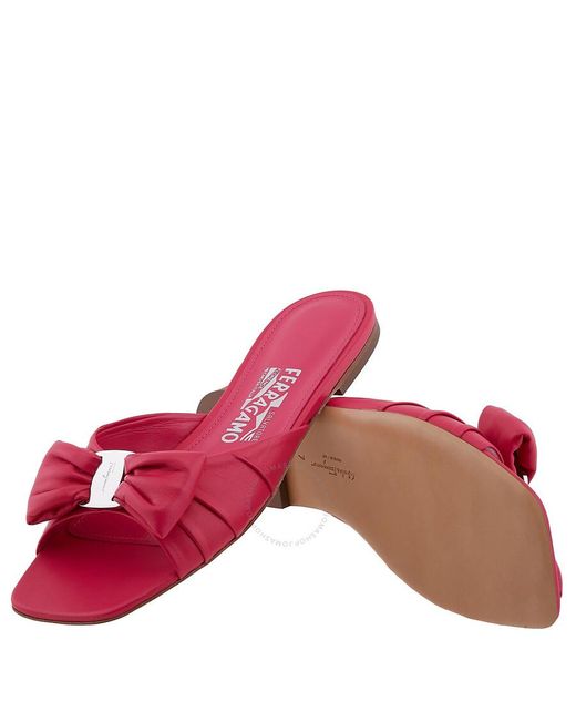 Ferragamo Pink Vara Bow Leather Slides, Size 5