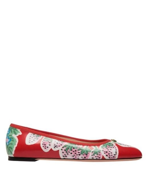 Bally Red Strawberry Print Leather Rina Flats, Brand Size 37 Us
