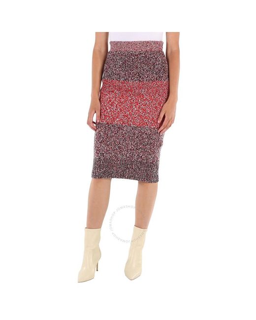 Burberry Red Cashmere Cotton Wool Blend Mouline Skirt